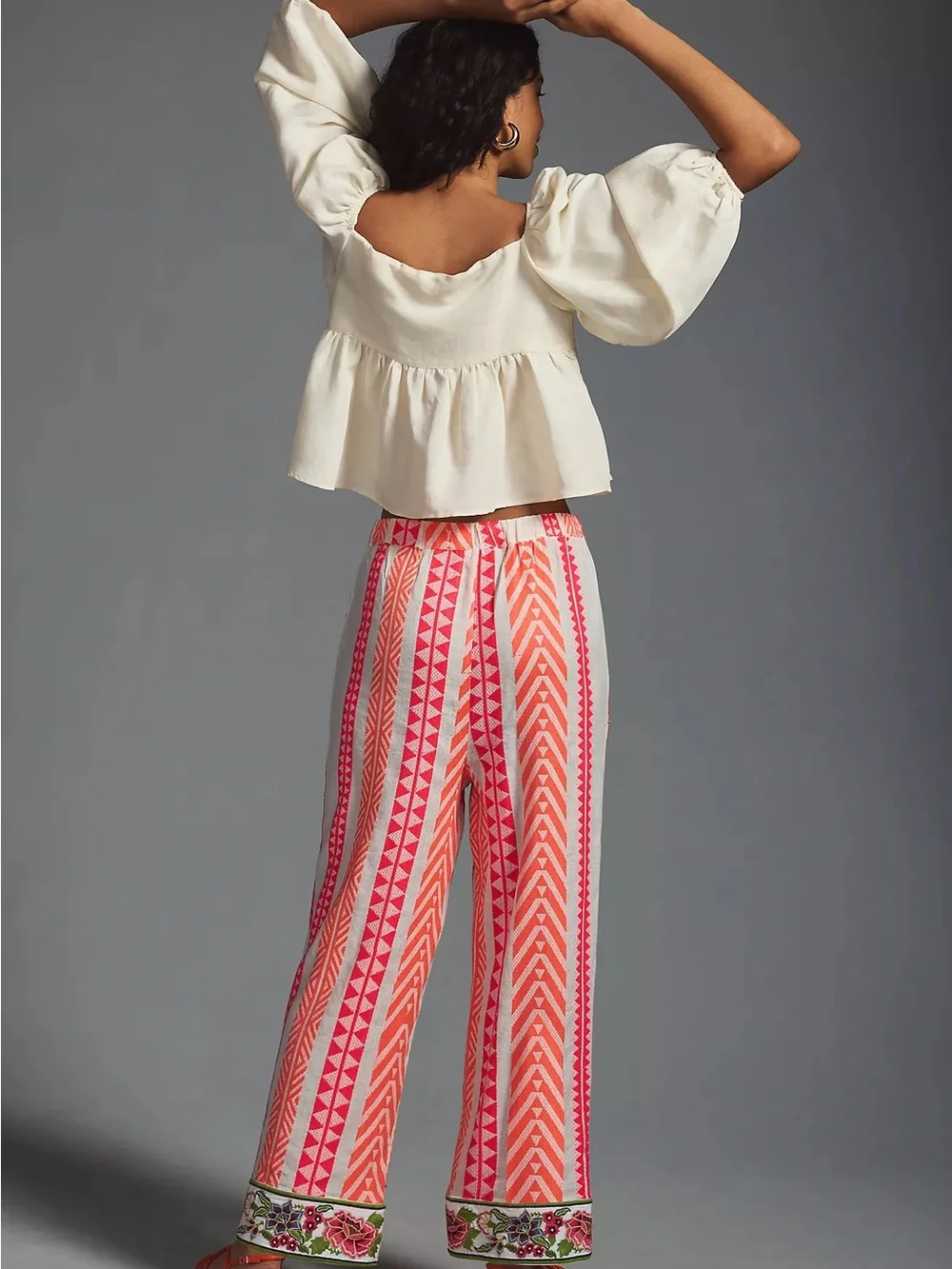 FARM Rio Coral & Pink Geometric-Print Wide-Leg Pants